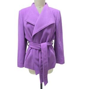 Evan-Picone Lilac Stretch Belted Wrap Jacket XL Draped Collar Soft Tailoring